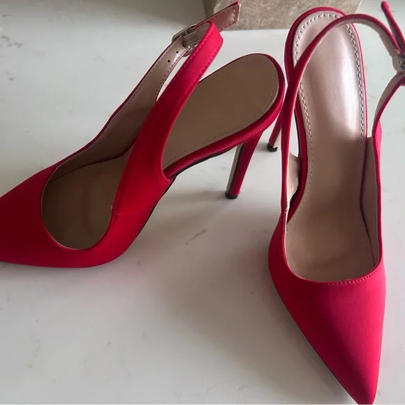Amazon Red Pointed Toe Stiletto Slingback Heels - Picture 2 of 5